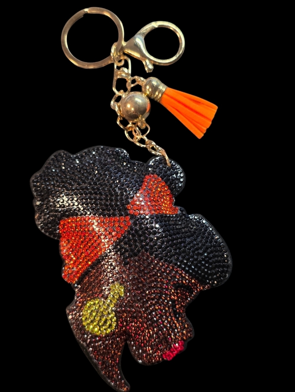 Rhinestone Black Girl Silhouette Keychain with YellowTassel